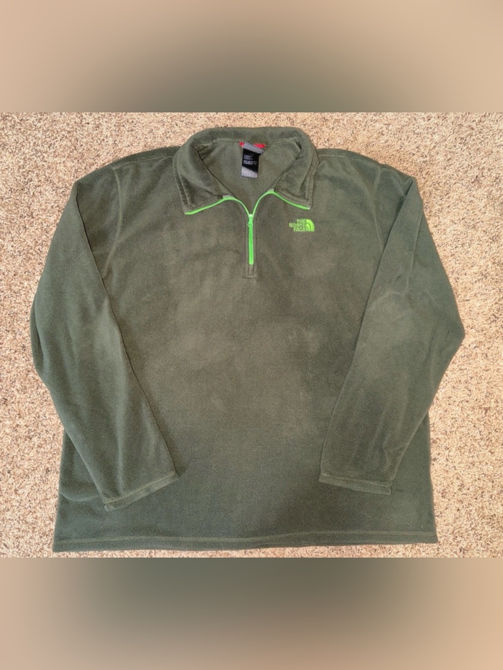 The North Face Olive Green Fleece Quarter-Zip with Neon Green Trim